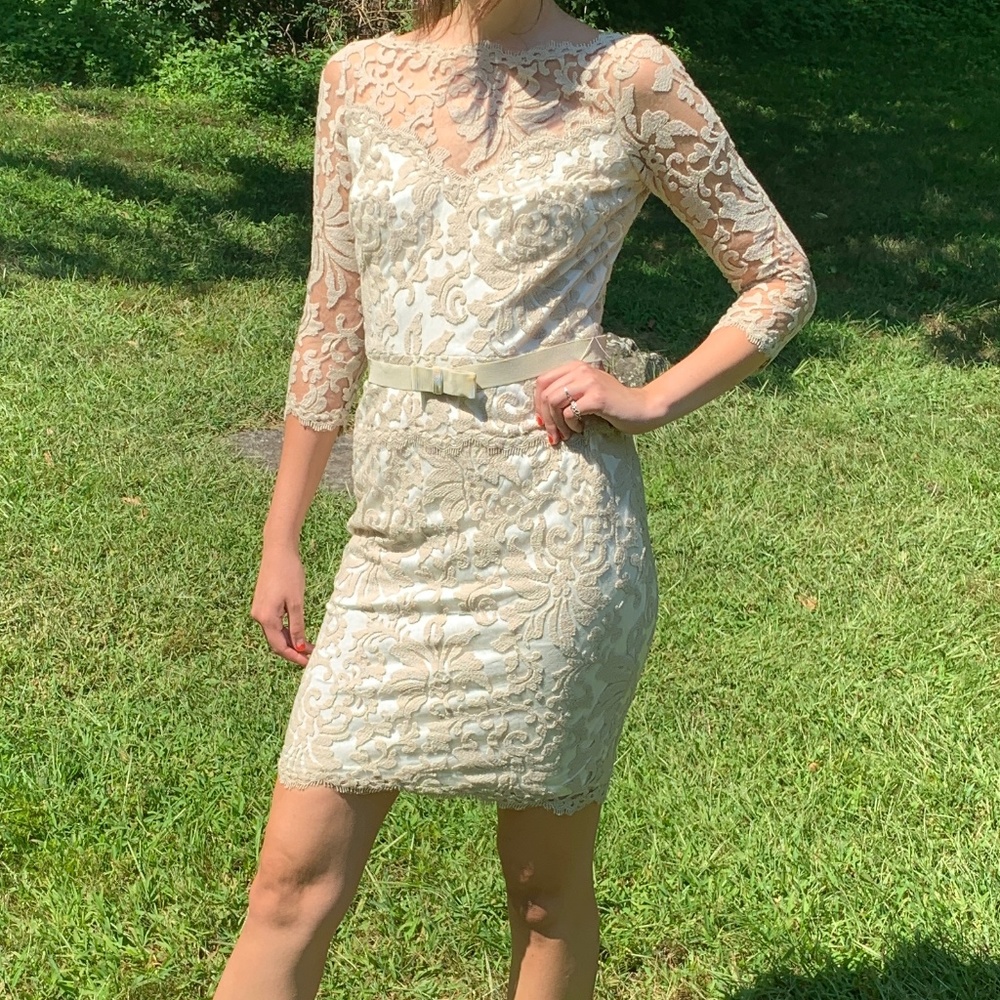 Tadashi Shoji Illusion Lace Nude Cocktail Dress